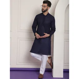 SOJANYA Men Navy Blue & White Embroidered Kurta with Churidar-picture-25