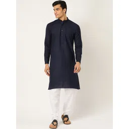 SOJANYA Men Navy Blue & White Solid Kurta with Churidar-picture-26