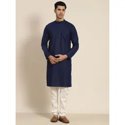 SOJANYA Men Navy Blue Kurta with Churidar image 1