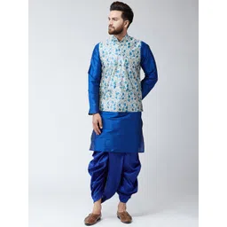 SOJANYA Men Navy Blue Printed Kurta with Dhoti Pants-picture-11