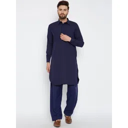 SOJANYA Men Navy Blue Solid Kurta with Pyjama-picture-11
