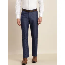 SOJANYA Men Navy Blue Solid Smart Formal Trousers-picture-40