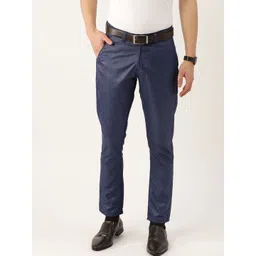 SOJANYA Men Navy Blue Solid Smart Regular Fit Regular Trousers-picture-13