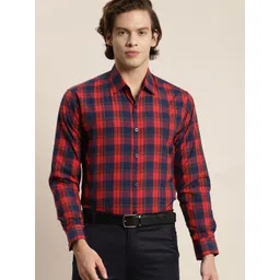 SOJANYA Men Navy Blue Tartan Checks Formal Shirt-picture-32