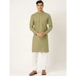 SOJANYA Men Olive Green & White Solid Kurta with Churidar-picture-16