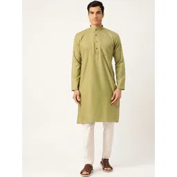 SOJANYA Men Olive Green Solid Straight Kurta-picture-14