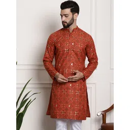 SOJANYA Men Orange & Black Geometric Printed Kurta-picture-33