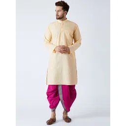SOJANYA Men Orange & Magenta Solid Kurta with Dhoti Pants-picture-41