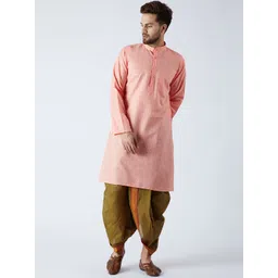 SOJANYA Men Orange & Olive Green Solid Kurta with Dhoti Pants-picture-29