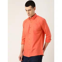 SOJANYA Men Orange Classic Regular Fit Solid Casual Shirt image 3