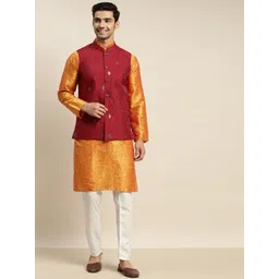 SOJANYA Men Orange Ethnic Motifs Printed Kurta & Churidar Comes with a Nehru Jacket-picture-37