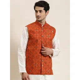 SOJANYA Men Orange Ethnic Motifs Printed Nehru Jacket-picture-31