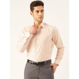 SOJANYA Men Peach-Coloured & Black Classic Regular Fit Printed Formal Shirt-picture-12