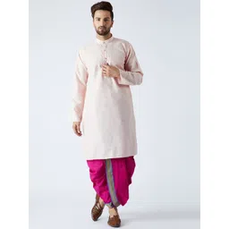 SOJANYA Men Peach-Coloured & Magenta Solid Kurta with Dhoti Pants-picture-30