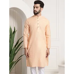 SOJANYA Men Peach-Coloured Checked Straight Kurta-picture-26