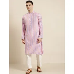 SOJANYA Men Pink & Blue Pure Cotton Striped Kurta-picture-30