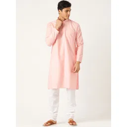 SOJANYA Men Pink & White Solid Kurta with Churidar-picture-25