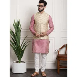 SOJANYA Men Pink Ethnic Motifs Kurta with Pyjamas & Nehru Jacket-picture-17