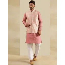SOJANYA Men Printed Straight Kurta with Pyjamas With Nehru Jacket-picture-32