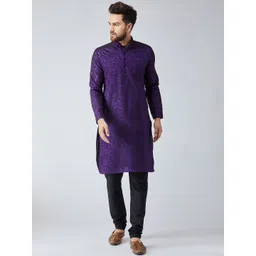 SOJANYA Men Purple & Black Self Design Kurta with Churidar-picture-34