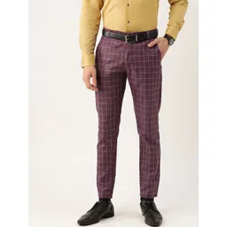 SOJANYA Men Purple & Blue Checked Smart Regular Fit Regular Trousers-picture-40