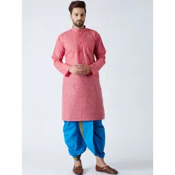 SOJANYA Men Red & Blue Solid Kurta with Dhoti Pants-picture-15