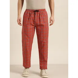 SOJANYA Men Rust Brown & Black Pure Cotton Checked Track Pants-picture-25