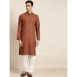 SOJANYA Men Rust Orange & White Leaf Printed Pure Cotton Kurta-picture-39