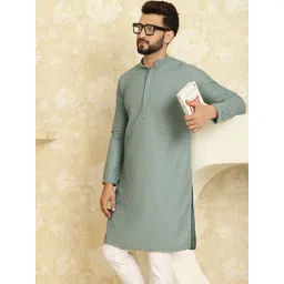 SOJANYA Men Sea Green Striped Kurta-picture-34