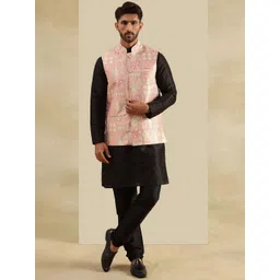 SOJANYA Men Solid Regular Straight Kurta Pyjamas with Nehru Jacket-picture-28