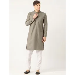 SOJANYA Men Taupe & White Solid Kurta with Churidar-picture-19