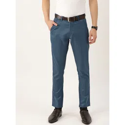 SOJANYA Men Teal Blue Smart Fit Solid Regular Trousers-picture-42