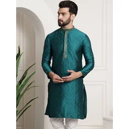 SOJANYA Men Teal Green Woven Design Straight Kurta-picture-38