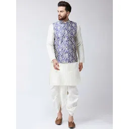 SOJANYA Men White & Blue Printed Kurta with Dhoti Pants-picture-24