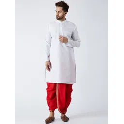 SOJANYA Men White & Red Solid Kurta with Dhoti Pants-picture-18