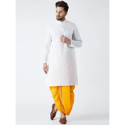 SOJANYA Men White & Yellow Solid Kurta with Dhoti Pants-picture-32