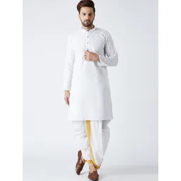 SOJANYA Men White Chikankari Embroidered Kurta with Dhoti Pants-picture-23