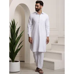 SOJANYA Men White Solid Kurta with Salwar-picture-15