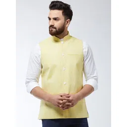 SOJANYA Men Yellow Solid Nehru Jacket-picture-13