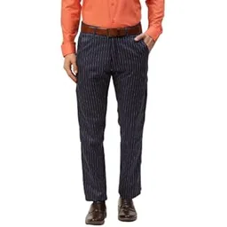 sojanya Men's Regular Mid Rise (Since 1958 Cotton Blend Striped Formal Trousers-picture-10