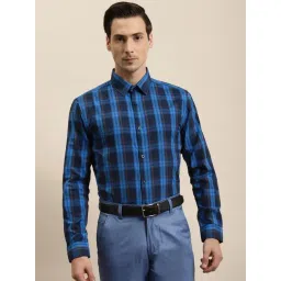 Sojanya Navy Cotton Regular Fit Checks Shirt-picture-20