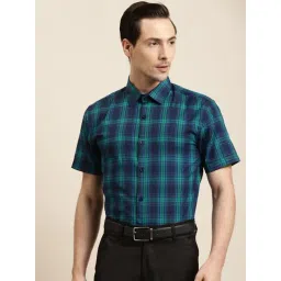 Sojanya Navy Cotton Regular Fit Checks Shirt-picture-21