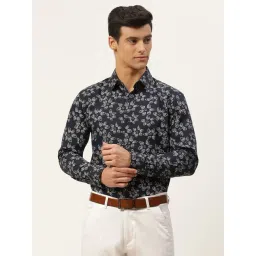 Sojanya Navy Cotton Regular Fit Floral Print Shirt-picture-25