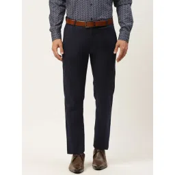 Sojanya Navy Cotton Regular Slim Fit Flat Front Trousers-picture-14