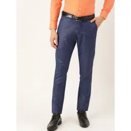 Sojanya Navy Cotton Regular Slim Fit Self Pattern Flat Front Trousers-picture-34