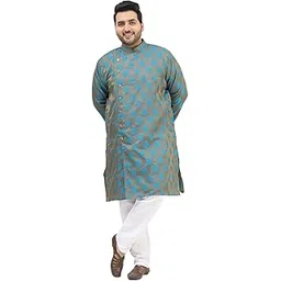 sojanya PLUS (Since 1958) Men's Jacquard Silk Kurta & Off-White Pyjama Set-picture-15