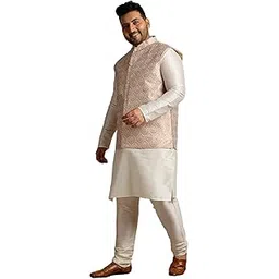 sojanya PLUS (Since 1958) Men's Silk Blend Cream Kurta & Pyjama With Nehru Jacket-picture-14