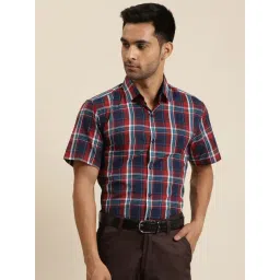 Sojanya Red & Navy Cotton Regular Fit Checks Shirt-picture-29
