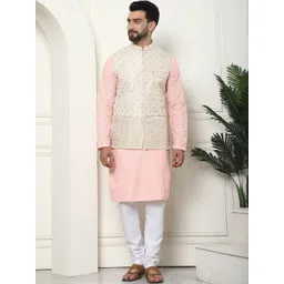 SOJANYA Regular Pure Cotton Straight Kurta with Churidar & Jacket Set-picture-28