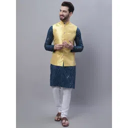 SOJANYA Sequin Embroidered Pure Cotton Straight Kurta With Churidar And Nehru Jacket-picture-16